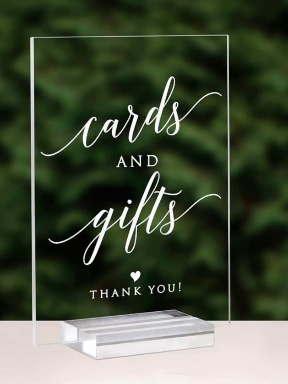 Clear Acrylic Cards & Gifts Sign - White Lettering
